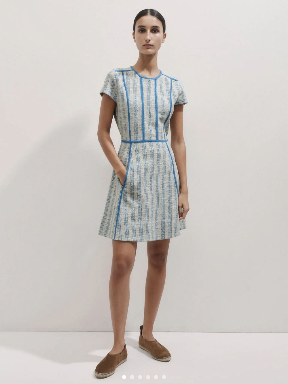 Blue Trim Short-Sleeve A-Line Dress - runs small